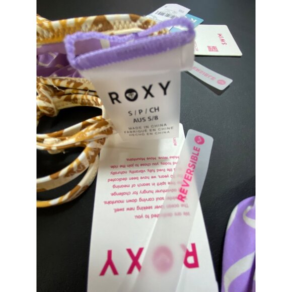 Roxy Reversible Triangle Bikini‎ Small Purple & Gold Swirl Floral Beach Swimwear - Picture 5 of 9